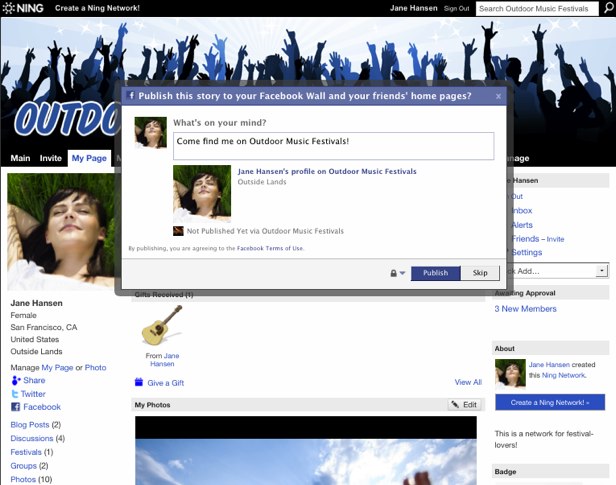 my facebook. Let's say, I've just joined a new Ning Network and want to show my Facebook 