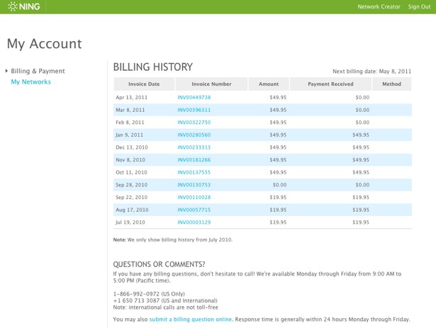 manage your subscription and billing information ning help center