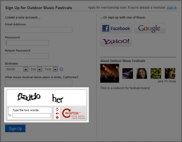 Enter a CAPTCHA During Sign Up