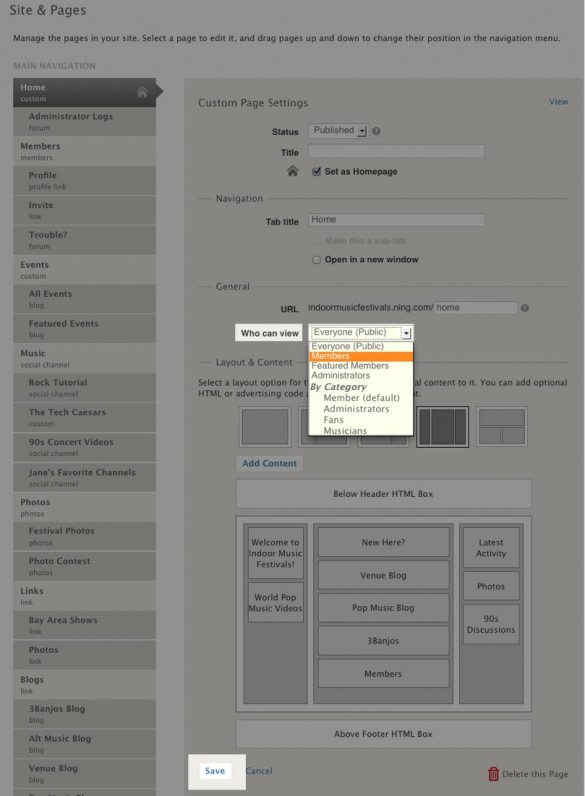 site and pages privacy